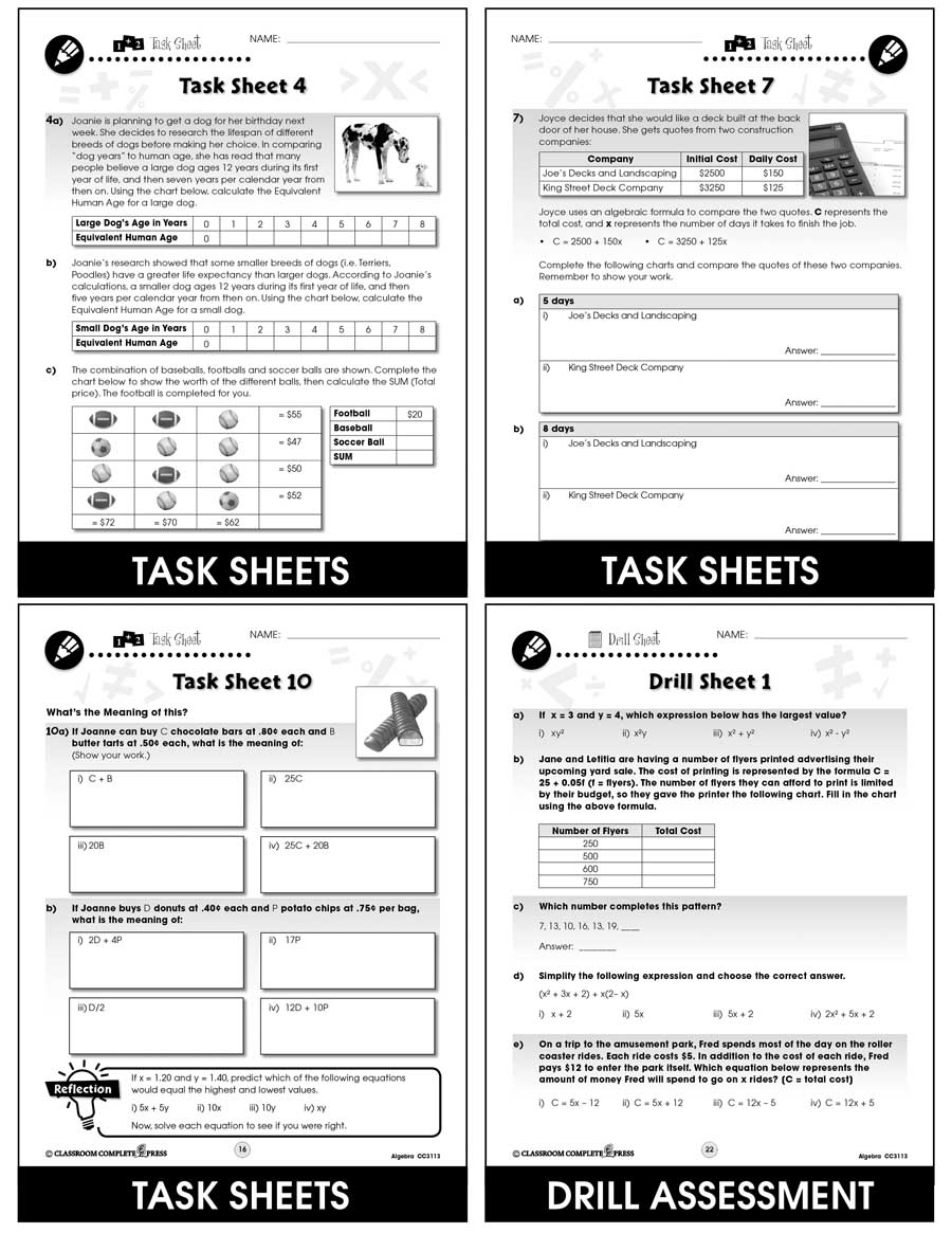 Algebra - Task Sheets Gr. 6-8 - print book