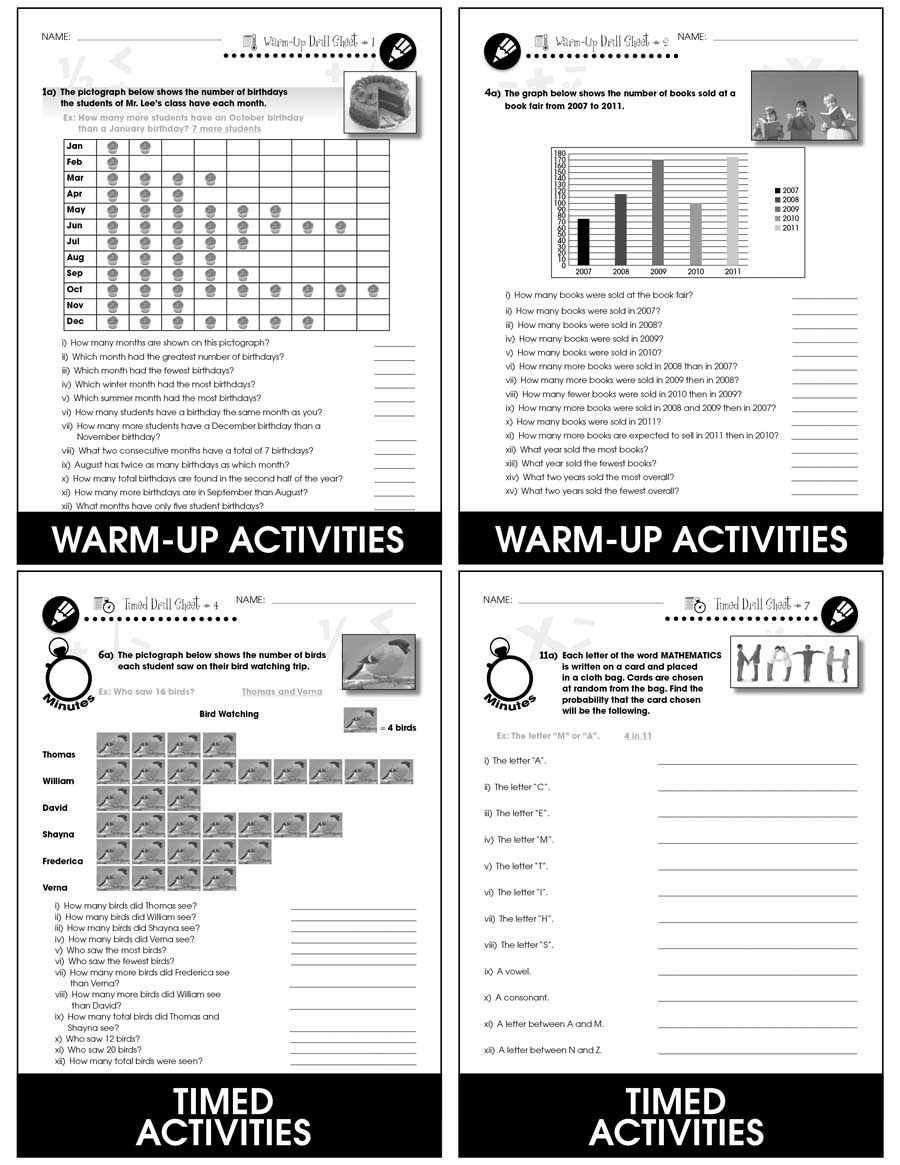Data Analysis & Probability - Drill Sheets Gr. 3-5 - print book