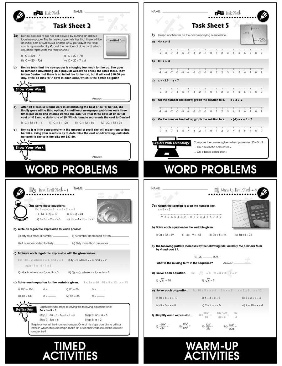 Algebra - Task & Drill Sheets Gr. 6-8 - print book