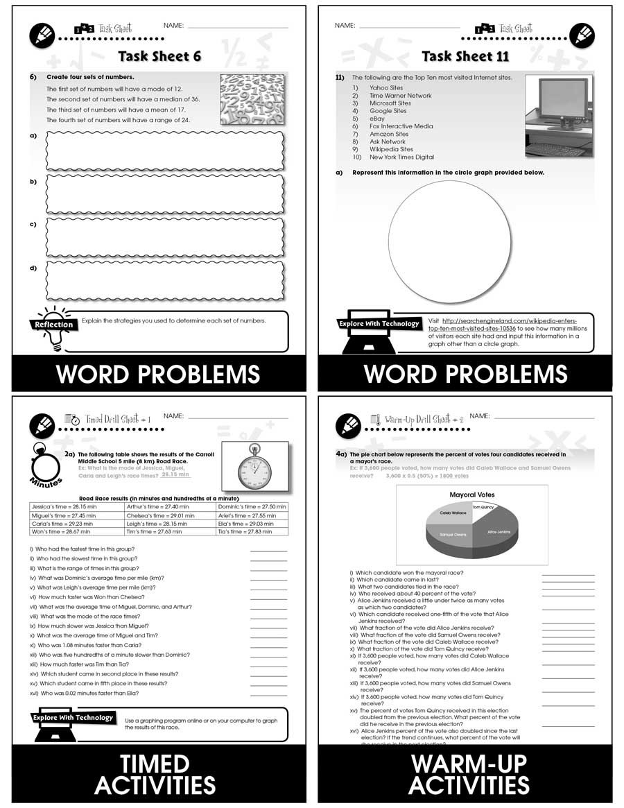 Data Analysis & Probability - Task & Drill Sheets Gr. 6-8 - print book