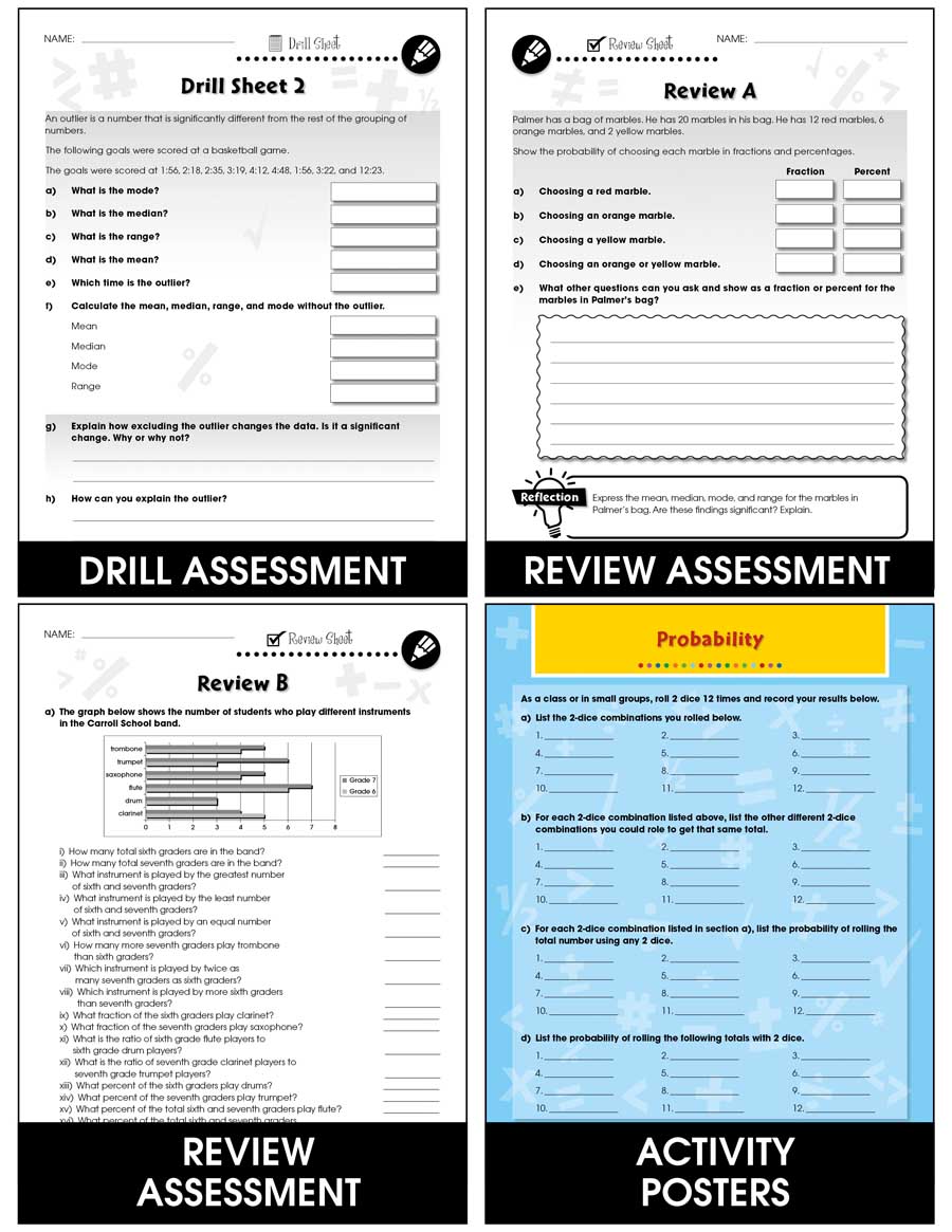 Data Analysis & Probability - Task & Drill Sheets Gr. 6-8 - print book