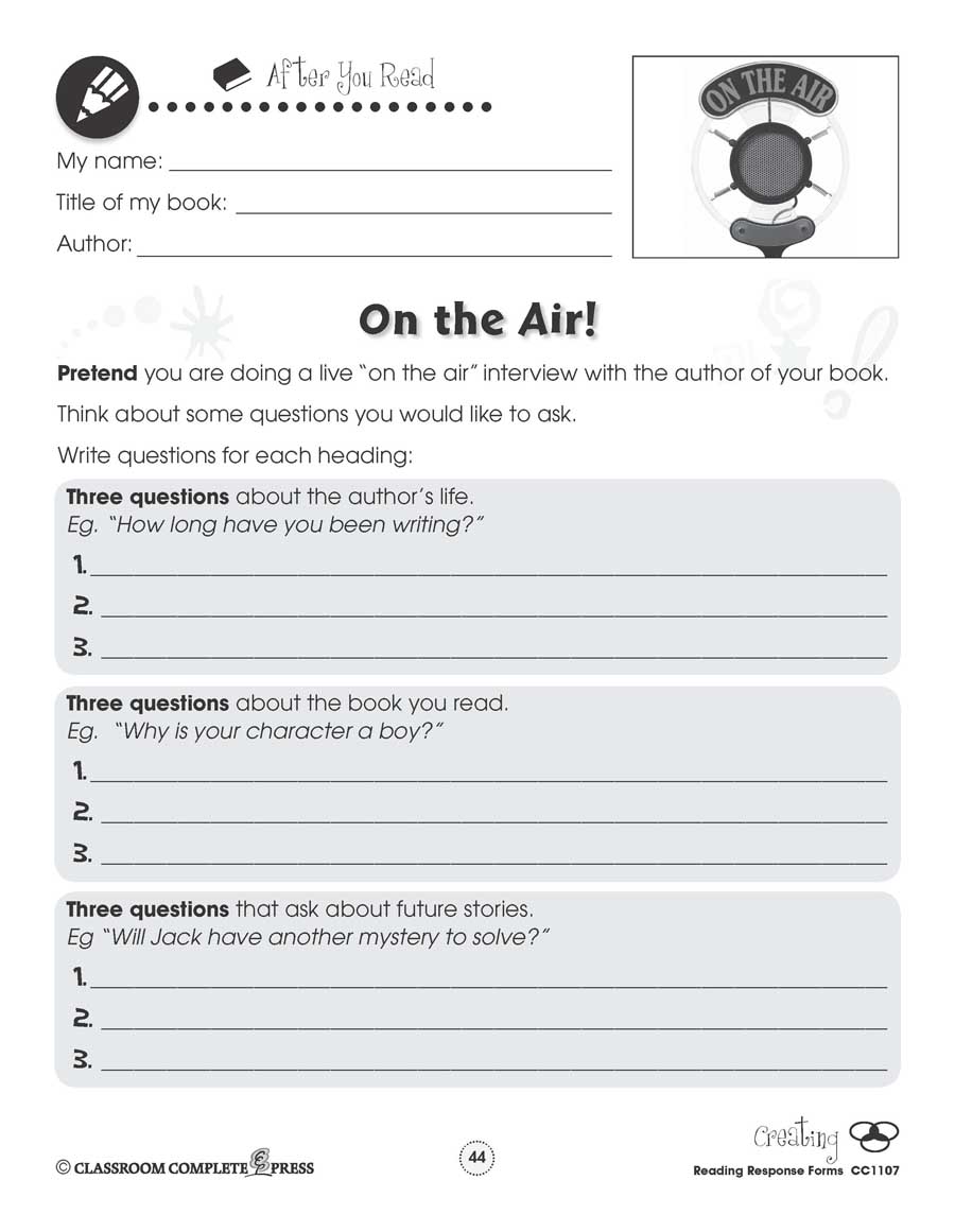 Reading Response Forms: On the Air! Gr. 3-4 - WORKSHEET - eBook