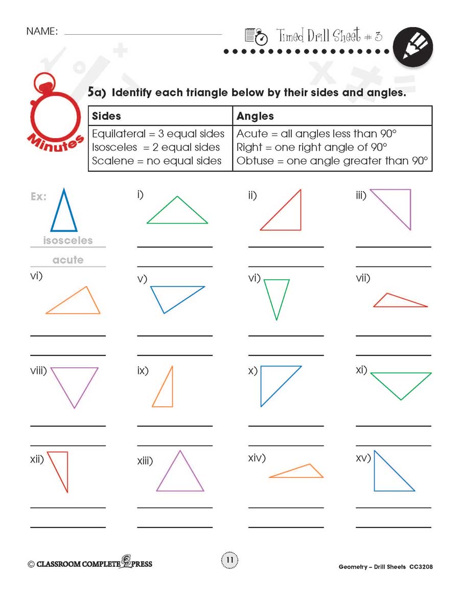 Geometry: Drill Sheet Sample Gr. 3-5 - WORKSHEET - eBook