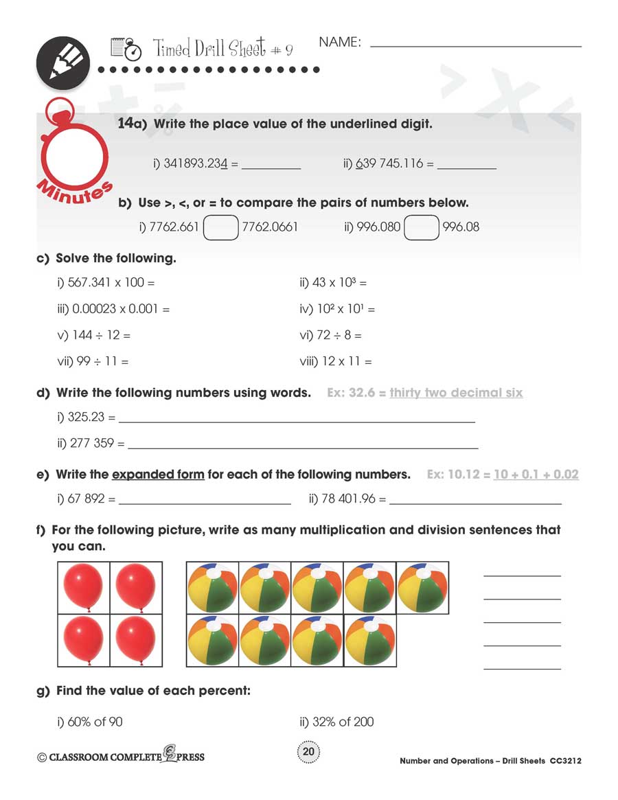 Number & Operations: Drill Sheet Sample Gr. 6-8 - WORKSHEET - eBook