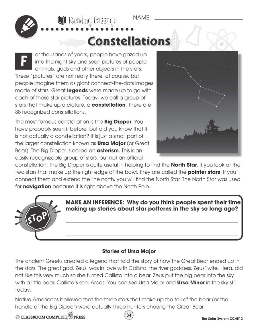 Solar System: Constellations Map Gr. 5-8 - WORKSHEET - eBook