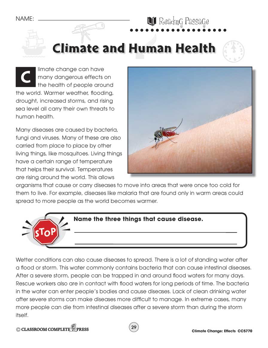 Climate Change: Effects: Climate and Human Health Reading Passage Gr. 5-8 - WORKSHEET - eBook