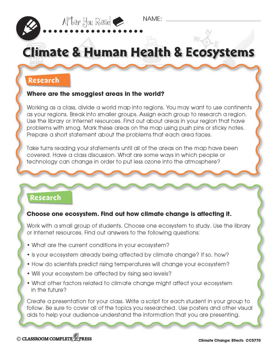 Climate Change: Effects: Climate, Human Health, Ecosystems Research Gr. 5-8 - WORKSHEET - eBook