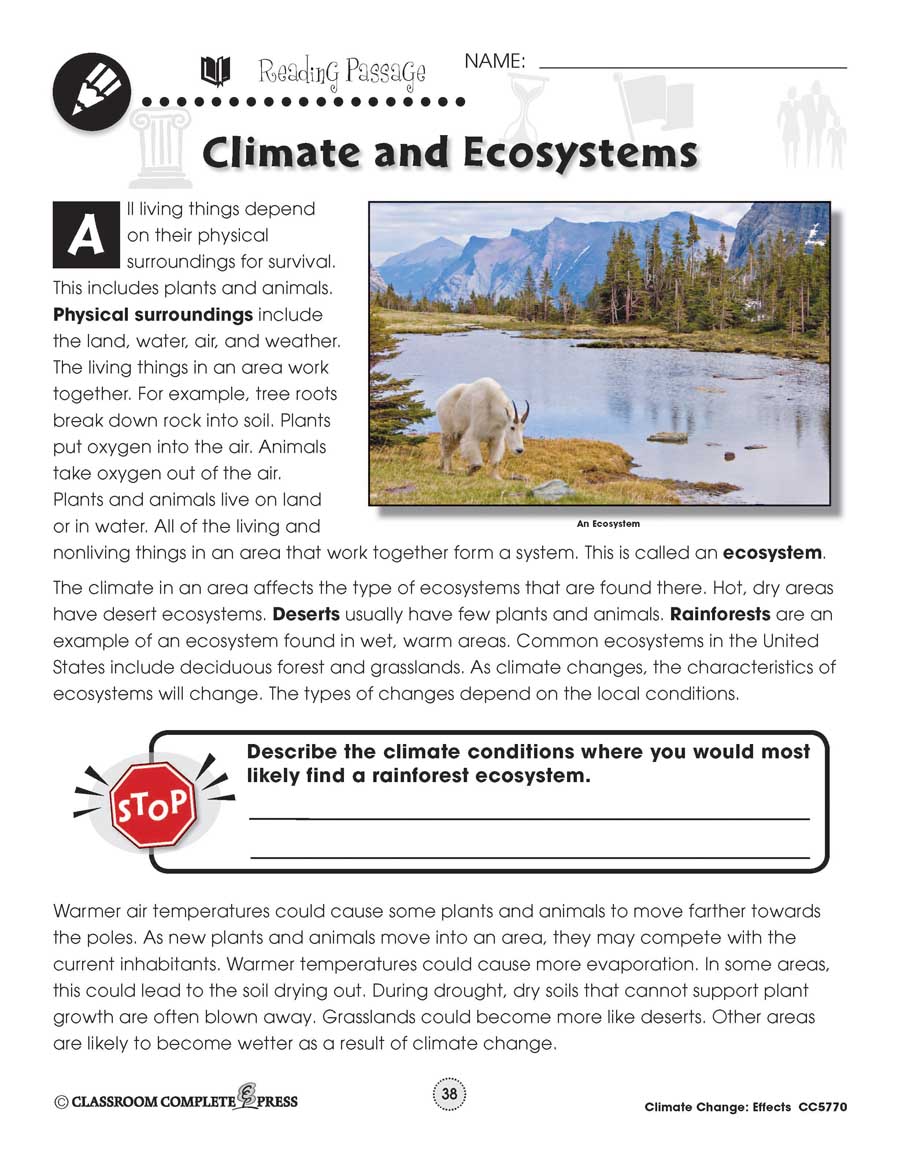 Climate Change: Effects: Climate and Ecosystems Reading Passage Gr. 5-8 - WORKSHEET - eBook